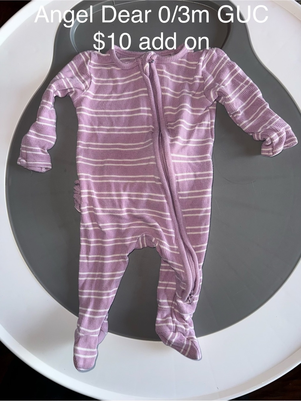 Angel Dear Lilac and White Striped Footed One-Piece